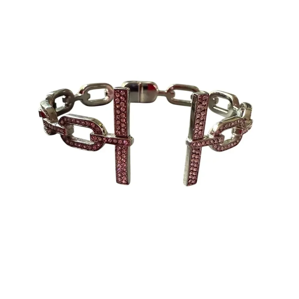 Michael Kors Silver Tone Hinged Chainlink Cuff Bracelet